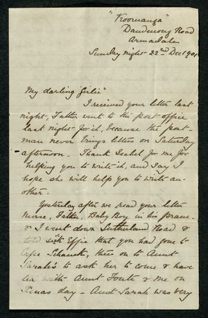 Letter from Edith Anderson to Edith Thompson, December 22, 1901 Letter from Edith Anderson to Edith Thompson, December 22, 1901
