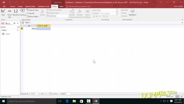 Access 2016 For Dummies Course Creating A Database Table In - 